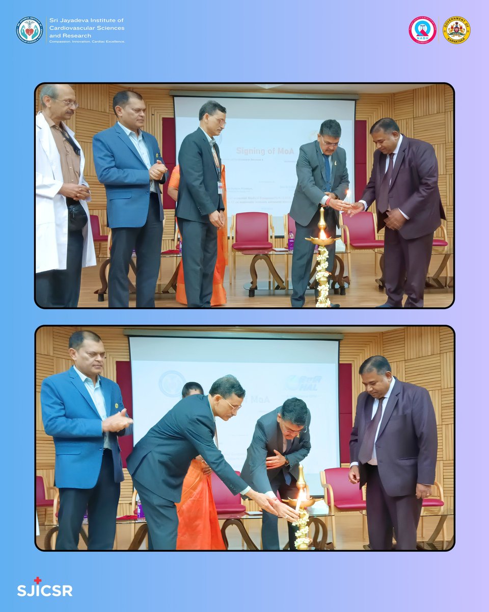 SJICSR_'s tweet photo. Strengthening partnerships for a healthier tomorrow.

Sri Jayadeva Institute of Cardiovascular Sciences and Research (SJICSR) and Hindustan Aeronautics Limited (HAL), a Maharatna CPSE, formalized their collaboration through the signing of a Memorandum of Agreement (MoA). https://t.co/770FnE5QW8