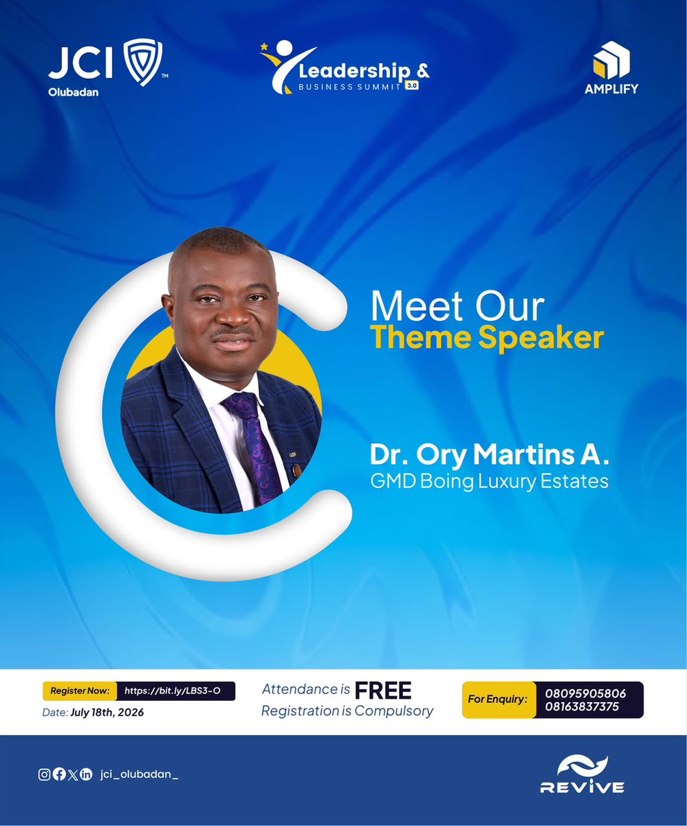 JCIOLUBADAN_'s tweet photo. We are thrilled to unveil our Theme Speaker, the visionary powerhouse, Dr. Ory Martins (GMD, Boing Luxury Estates)
Get ready for pure, unfiltered strategy to scale your business and leadership.
Still haven't secured your seat?
Register now via: https://t.co/idc75se9IJ
#LBS3-O https://t.co/88vjs2hPTF