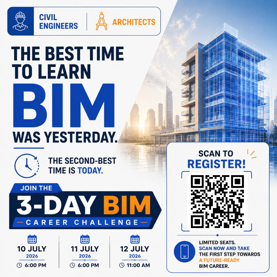 DesignStudioIns's tweet photo. The Second-Best Time to Learn BIM Is Today
Register Here:
π https://t.co/2SDZjZ1SNm
The best time to learn BIM was yesterday. The next best time is today. Build practical skills & future-ready careers.
#BIMFastTrack #BIM #CivilEngineering #CareerGrowth https://t.co/orSybsA7gx