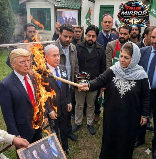 yaubello6's tweet photo. File Photo: Former J&amp;K Chief Minister Mehbooba Mufti burns effigies of Donald Trump and Netanyahu during a protest in Srinagar against the assassination of Imam Khamenei (R.A.) . https://t.co/ItcZgSoz0V