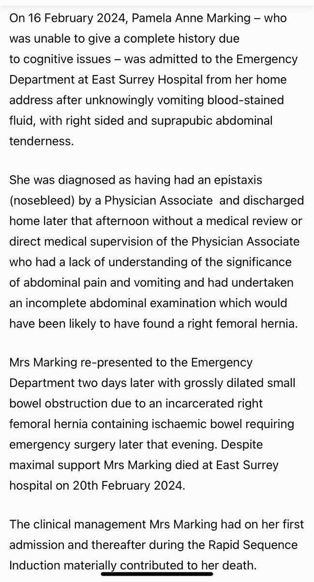 medicalmodelbri's tweet photo. In 2024 ,Pamela died after being misdiagnosed by a PA. The coroner issued a scathing PFD report. 
NONE of the concerns raised in relation to PAs have been resolved despite the @lengreview raising the same concerns. 
Several Pts have been harmed /died since then @DOckendenLtd https://t.co/2U59Qz32yZ