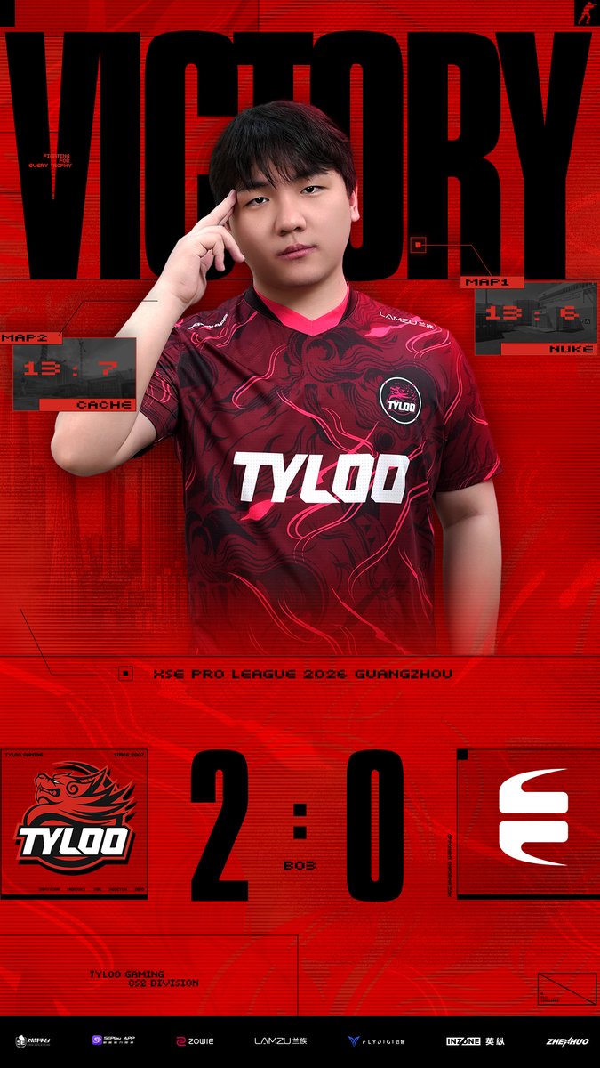 tyloogaming's tweet photo. ✨XSE Pro League Guangzhou 2026

✨MAP  NUKE/CACHE｜ BO3

✨TYLOO 2:0 EYE

#TYLOOWIN https://t.co/IdbDQeJ1Ig
