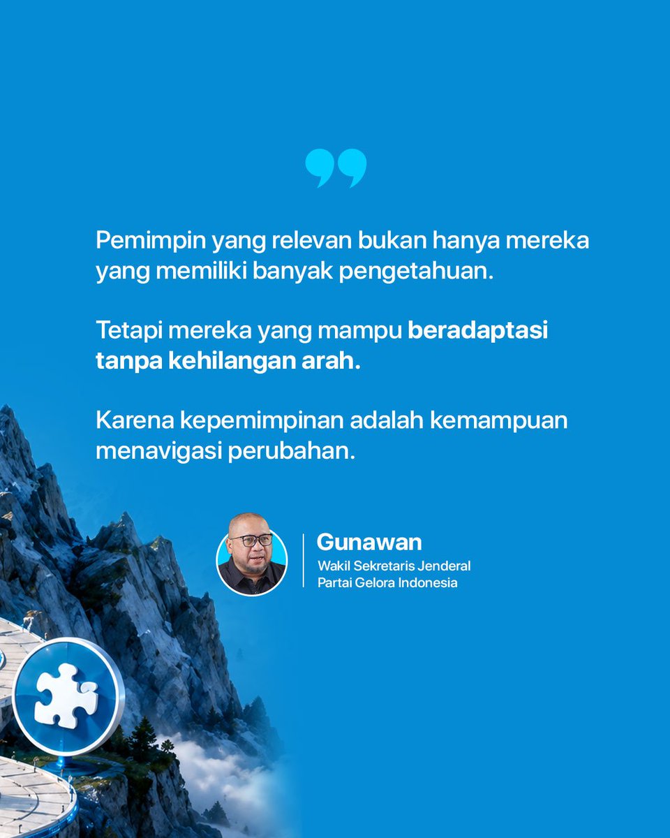 partaigeloraid's tweet photo. Menurut Kamu, apa tantangan terbesar seorang pemimpin di era BANI saat ini: menjaga ketenangan, membaca arah perubahan, atau mengambil keputusan di tengah ketidakpastian?

Sampaikan pandangan Kamu di kolom komentar. https://t.co/3WJswH14XQ