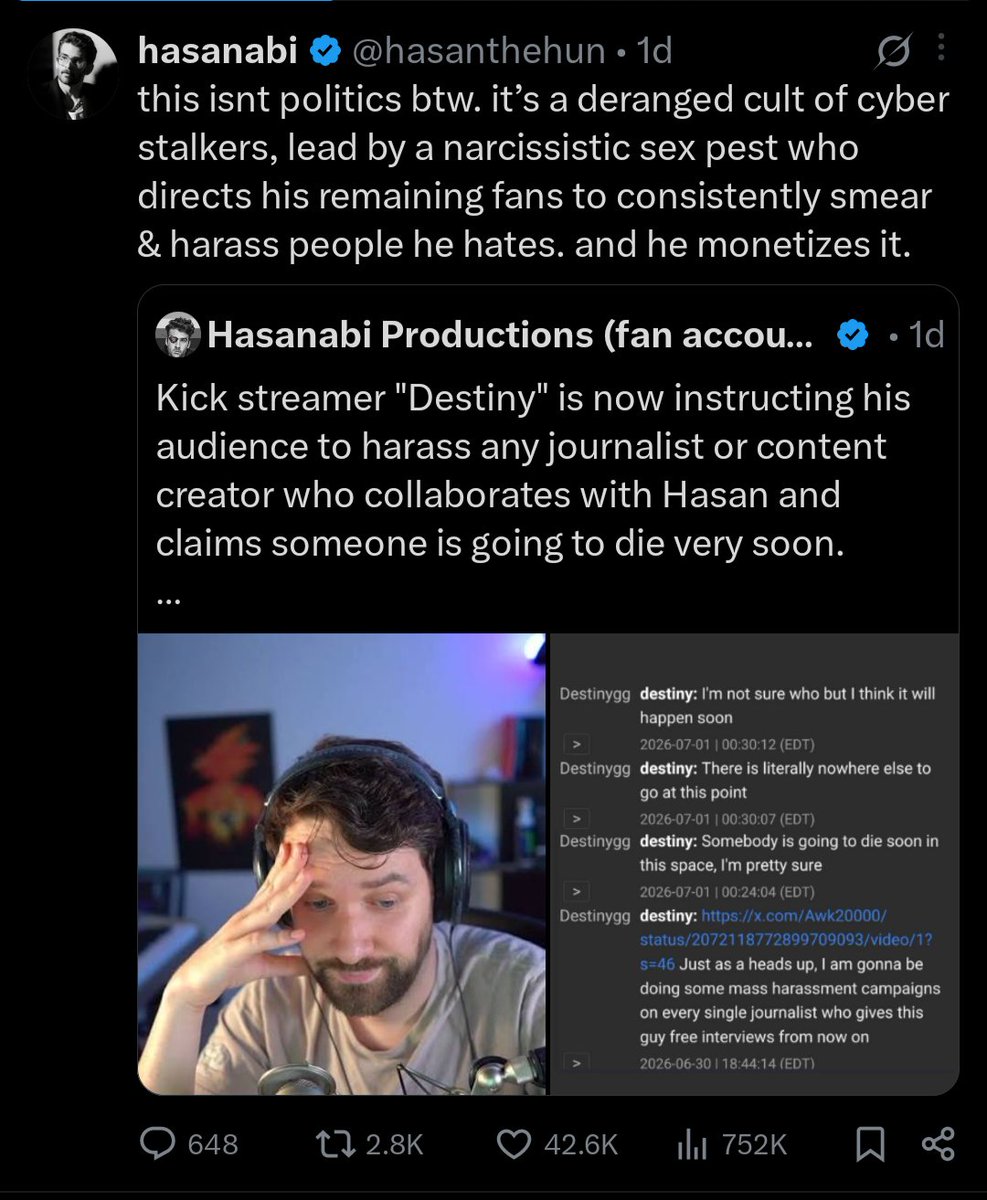 MentisWave's tweet photo. Hasanabi has gifted us with a rare example of a post that is both 100% projection, and 100% correct. https://t.co/KdYQZwzX5v