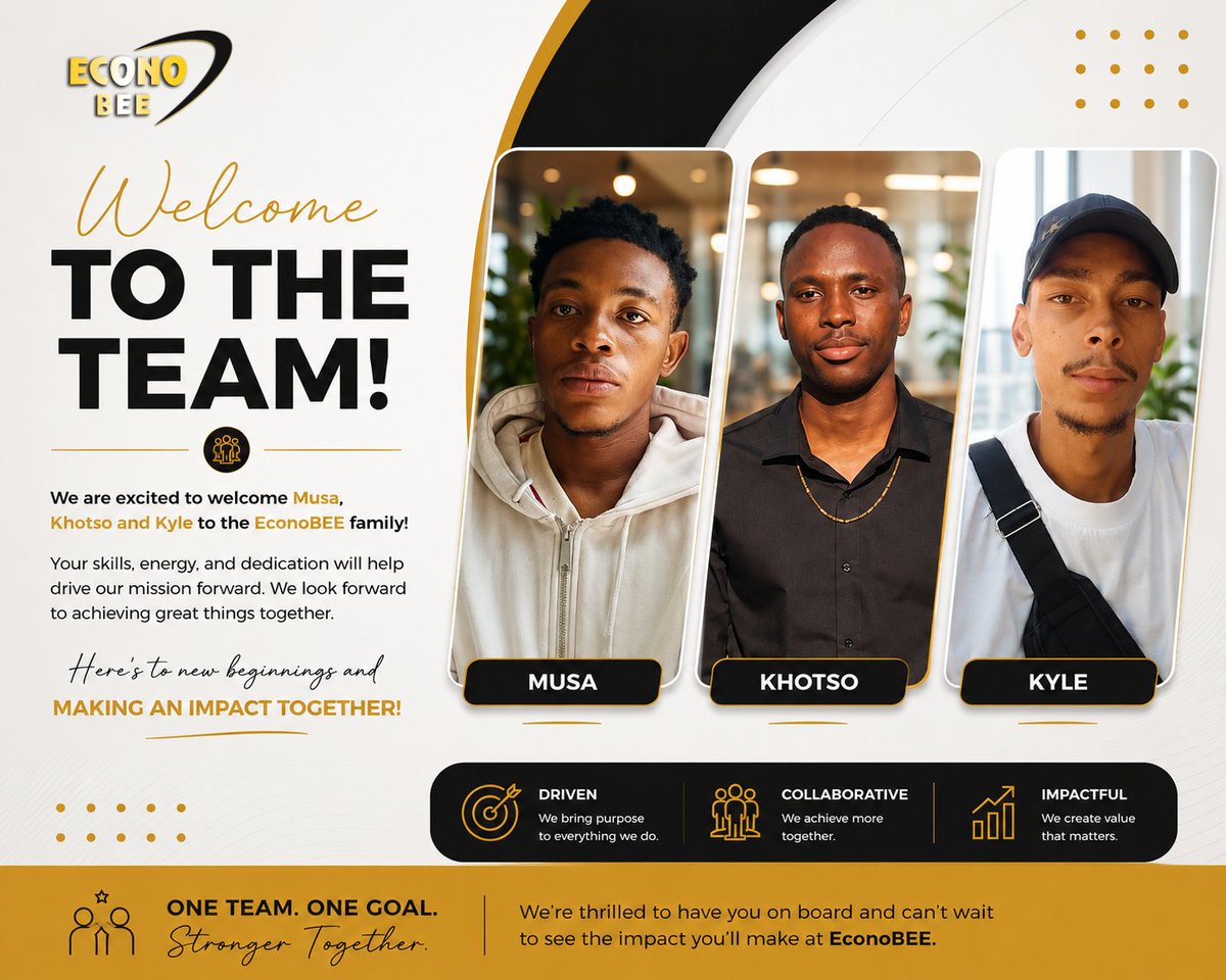 EconoBEE's tweet photo. Welcome to the EconoBEE team, Kyle, Musa, and Khotso🥳

You're beginning an exciting journey of learning, growth, and workplace experience.

We're proud to support your development and look forward to seeing all you'll achieve.

#Learnerships #SkillsDevelopment #EconoBEE https://t.co/3iLKoLsIlZ