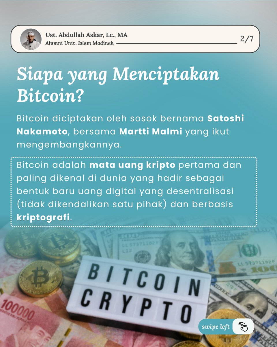 Askar_Abdullah's tweet photo. Ini bagian pertama dari series 3 part tentang Bitcoin dalam pandangan syariat Islam. 

Part 2 &amp; 3 nyusul beberapa hari ke depan bakal bahas dua pendapat ulama yang berbeda, sampai kesimpulannya. 

Sumber: artikel Finding Souq
Disclaimer: konten ini untuk edukasi https://t.co/mD921FCVkT