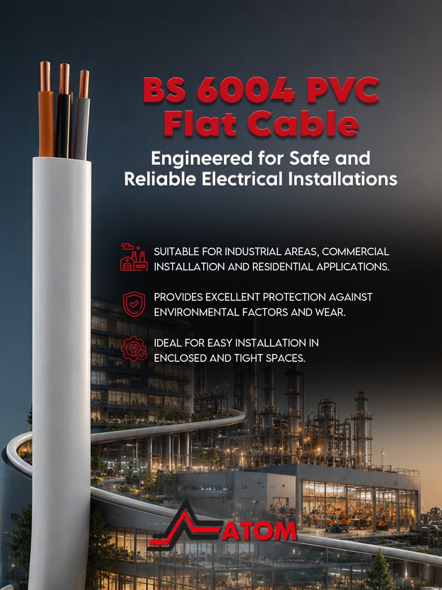 AtomKablo's tweet photo. Designed to meet the requirements of BS 6004 standards, our PVC Flat Cable offers dependable performance, durability, and ease of installation
across a wide range of electrical applications. Whether you're working on new construction projects or electrical upgrades, https://t.co/KuqkxrmwYT
