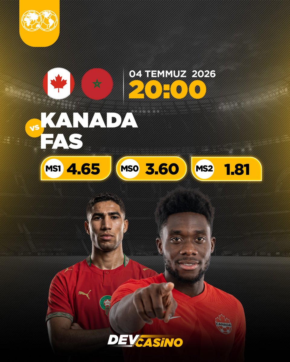 Devcasinosocial's tweet photo. 🏆 Dünya Kupası 2026 | Son 16 Turu 🌍
🔥 Son 8 bileti için kritik mücadele!

🇨🇦 Kanada 🆚 Fas 🇲🇦

⏰ 20:00

🎯 Karşılaşmanın heyecanını yüksek oranlar ve canlı bahis seçenekleriyle DevCasino'da yaşa! ⚽💸
https://t.co/I7KwhaBoUL

#WorldCup2026 #Kanada #Fas #devcasino https://t.co/0EMWb9DPgB