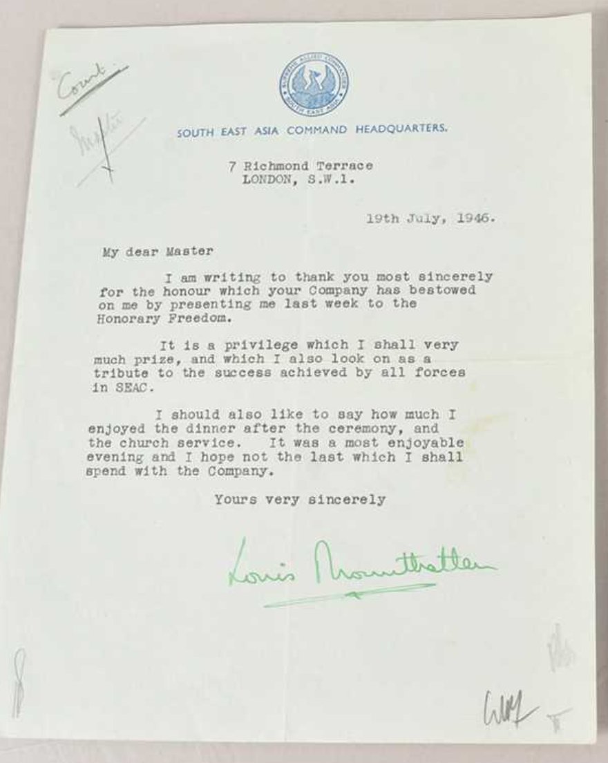 RealRoyalMail's tweet photo. "It is a privilege which I shall very much prize, and which I also look on as a tribute to the success achieved by alle forces in SEAC." 1946 letter of Lord Louis Mountbatten. In August 1943, Churchill had appointed him Supreme Allied Commander, South East Asia Command. https://t.co/duzL1bYG3I