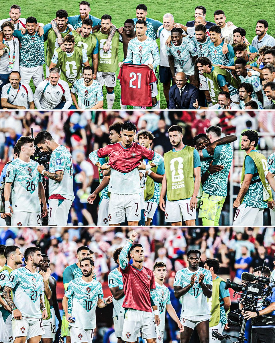 ESPNUK's tweet photo. Cristiano Ronaldo led Portugal in an emotional tribute to Diogo Jota after their win over Croatia ❤️🙏

He even wore a shirt with Jota's number on it. https://t.co/HOHApMLhpS