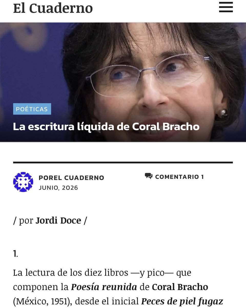 PreTextosLibros's tweet photo. 📰 «La lectura de los diez libros —y pico— que componen la “Poesía reunida” de Coral Bracho, desde el inicial “Peces de piel fugaz” hasta el breve y delicado “En un jardín japonés”, es una experiencia singular y arrebatadora».

✍️ Jordi Doce

ℹ️ https://t.co/Q1JuXPg1jH https://t.co/gHniQWoa0E