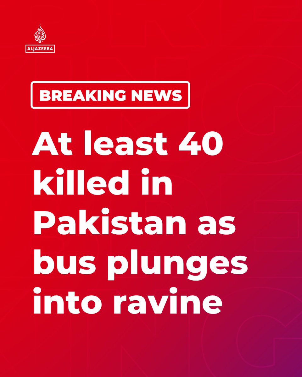AJENews's tweet photo. BREAKING: At least 40 people have been killed and 11 injured after a passenger bus in Pakistan travelling from Quetta to Peshawar plunged into a deep ravine, officials say.

🔴 More on https://t.co/5H0QqpfIYw https://t.co/F2F3Tz0tzH