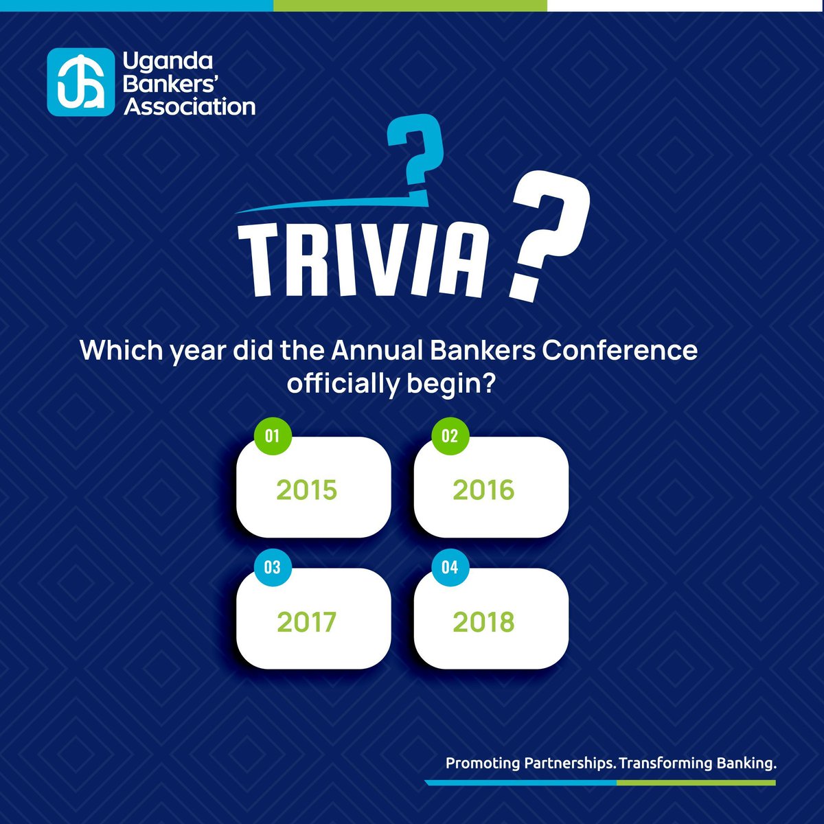 ugbankers's tweet photo. Test your knowledge of the Annual Bankers Conference (ABC)!
From its inception to today, the ABC has been a journey of growth, innovation, and partnership.
Show us how well you know the ABC story.
#AnnualBankersConference26 | #PromotingPartnerships | #TransformingBanking https://t.co/iFtD9LLnPl