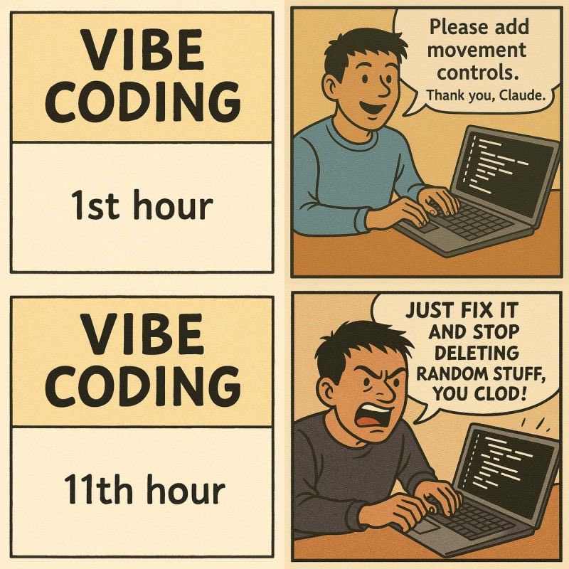danonidang's tweet photo. Vibe coding is digital self-abuse for your codebase. Feels good now, leaves you with spaghetti, burnout, and regret later. One ‘it’ll work’ session at a time. 
Break the habit spec it, test it, ship it right. 😹 https://t.co/ZvRCR1nHO7