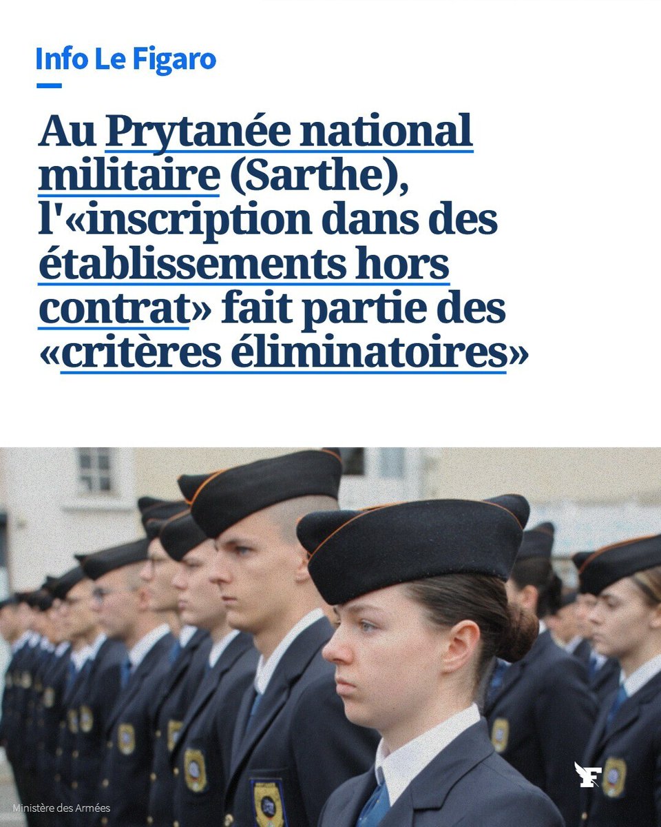 Le_Figaro's tweet photo. Au Prytanée national militaire (Sarthe), l'«inscription dans des établissements hors contrat» fait partie des «critères éliminatoires». →https://t.co/pfyDAjnc7l https://t.co/6aZTa9kdc4