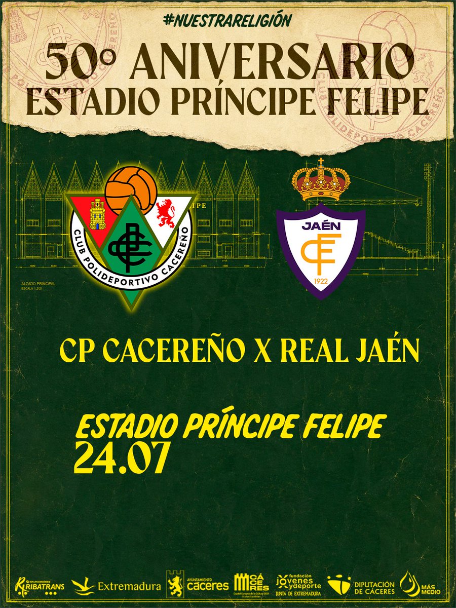 CPCacerenoSAD's tweet photo. ⚽️ Doble amistoso con el @RealJaenCF en pretemporada.

🏟️ Estadio Príncipe Felipe 
📆 24/07

🏟️ Estadio Caja Rural La Victoria 
📆 11/08

#NuestraReligión #AúpaCPC https://t.co/b8Ft0jdVby