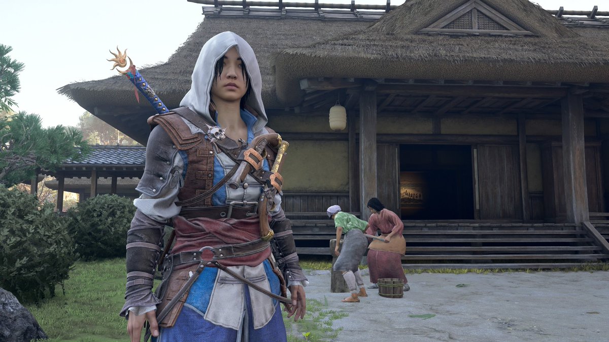 Winter2k22's tweet photo. Though most 'frowned upon' AC game... bit of proof. Naoe in Blackflag gear &amp; loadout. https://t.co/sVB8fxrR2e