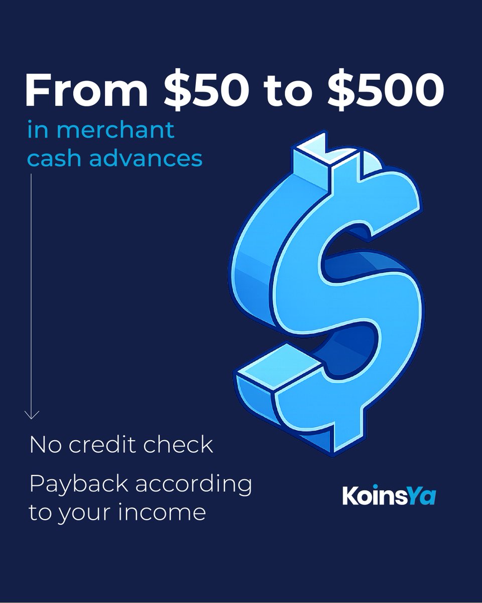 KoinsYa's tweet photo. Whether you need a little help or a bigger boost, Koinsya gives independent workers access to merchant cash advances from $50 up to $500.

Apply today 👉 https://t.co/1vyF7MuBRK https://t.co/qUK9SGhQjT