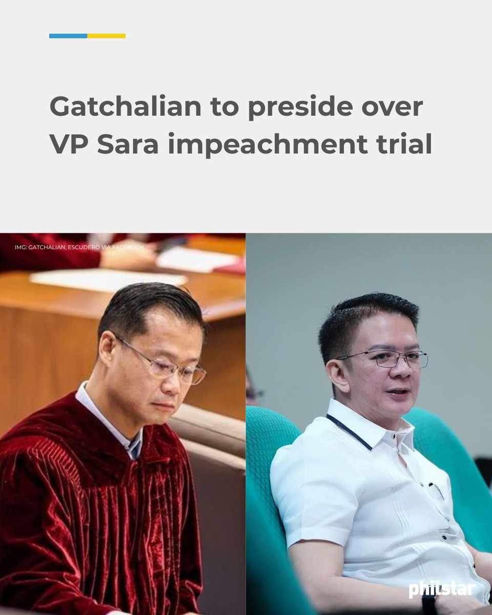 PhilstarNews's tweet photo. SP SETTLES THE IMPEACHMENT LEAD ISSUE

Senate President Sherwin Gatchalian said that he will preside over the Senate impeachment court for the trial of Vice President Sara Duterte, contrary to previous reports that the majority block was eyeing Sen. Chiz Escudero for the position.

Read: https://t.co/otmMtGoCmD