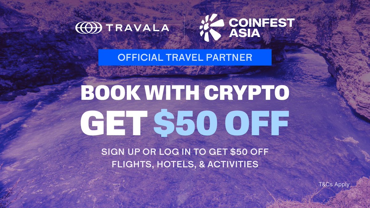 travalacom's tweet photo. 📢 Travala is the Official Travel Partner of @CoinfestAsia 2026!🌴 The World’s Largest Crypto Festival

🗓️ Aug 20-21
📍Melasti Beach, Bali, Indonesia

Get $50 OFF when you book your flights, hotels &amp; activities✈️

Sign up or log in via this link👉 https://t.co/wB3O9qMXvT https://t.co/Vu7CZm3tOr