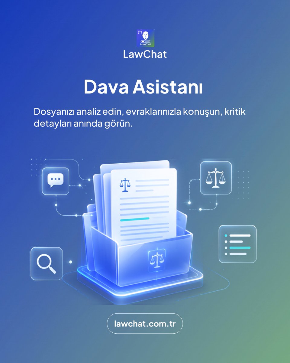 lawchatai's tweet photo. Dava süreçlerinde daha düzenli, daha hızlı ve daha kontrollü çalışmanın yeni yolu: LawChat Dava Asistanı ⚖️

Dosya takibi, hukuki araştırma, dilekçe hazırlığı ve emsal karar arama süreçlerinde avukatların iş yükünü hafifletmek için geliştirildi.

Hukuki çalışmalarınızı tek platformda daha verimli yönetin.