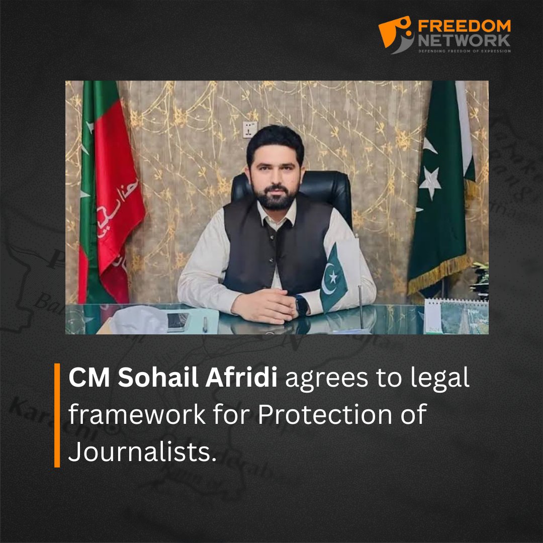 pressfreedompk's tweet photo. Pakistan Journalists Safety Coalition-KP Chapter chairperson Saiful Islam Saifi raised the issue of impunity for crimes against journalists in Khyber Pakhtunkhwa province during a meeting with KP CM Sohail Afridi in Peshawar on 30 June 2026.
#FreedomNetwork #KPK https://t.co/5E84F2PrJ5