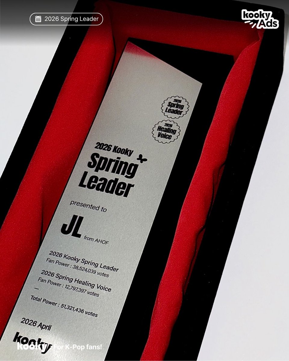 kooky__official's tweet photo. #2026KookySpringLeader 🌸
🔗https://t.co/ljJOy1WfXF

Congratulations to #AHOF #JL #아홉 #제이엘 for winning the 2026 Spring Leader Trophy! 🏆 

Thanks for participating! 🎉 Congrats again on the win, and stay tuned for more events! 👀

#KookyTrophy https://t.co/e7BBNZcBDz