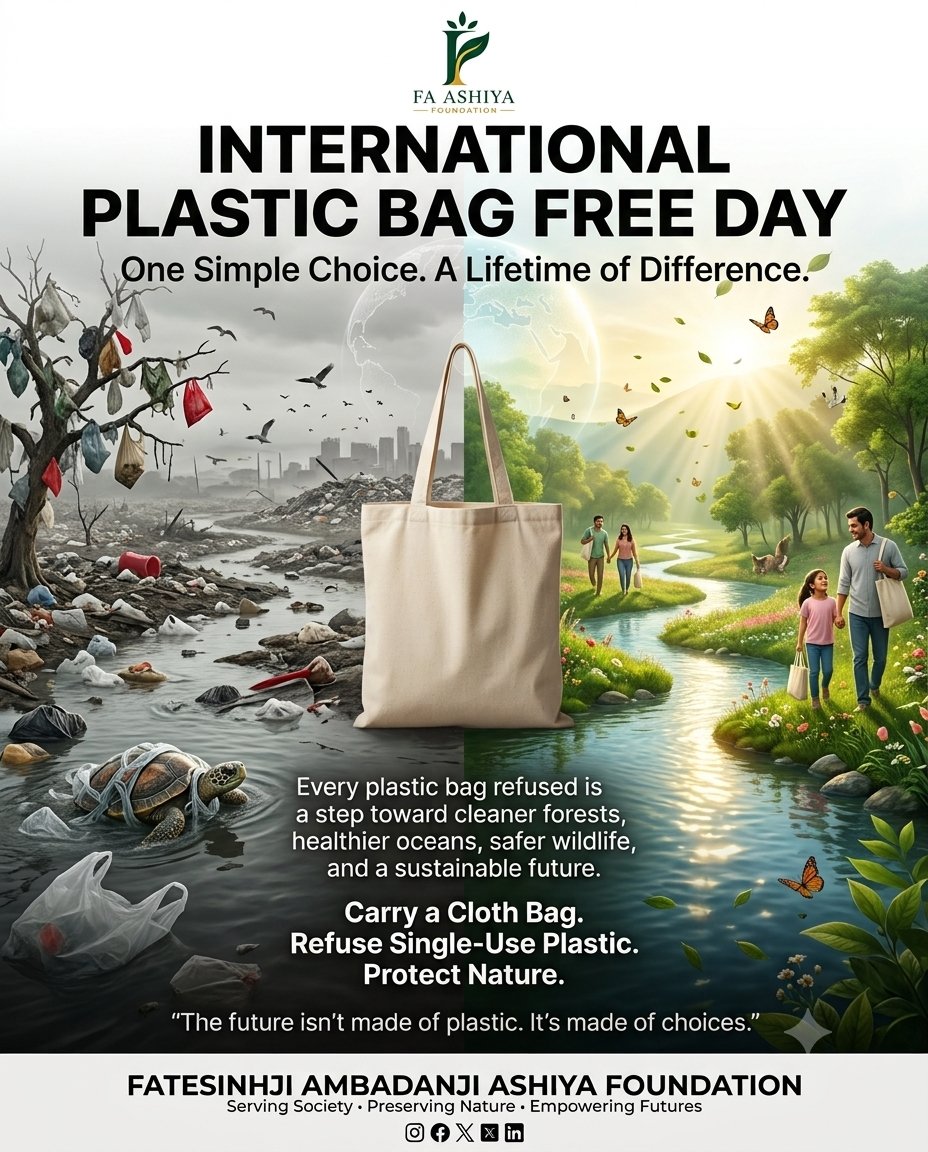 F_A_ASHIYA's tweet photo. 🌍 Every plastic bag we refuse is a step toward a cleaner, greener future.

🛍️ Carry a cloth bag.
🚫 Refuse single-use plastic.
🌿 Protect nature.

The future isn't made of plastic. It's made of choices.

— FA ASHIYA FOUNDATION
• Preserving Nature • Empowering Futures https://t.co/NffPHIB3cb