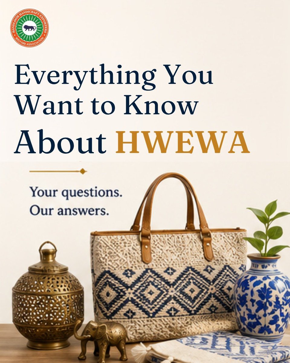 HHEWAINDIA's tweet photo. Have questions about HHEWA? We've got the answers.
Swipe through to learn who we are, who can join, and how HHEWA supports the growth of India's handloom and handicraft sector.
#HHEWAIndia #Handicrafts #ExportIndia #FAQs #MadeInIndia https://t.co/cZhMXl5rBU