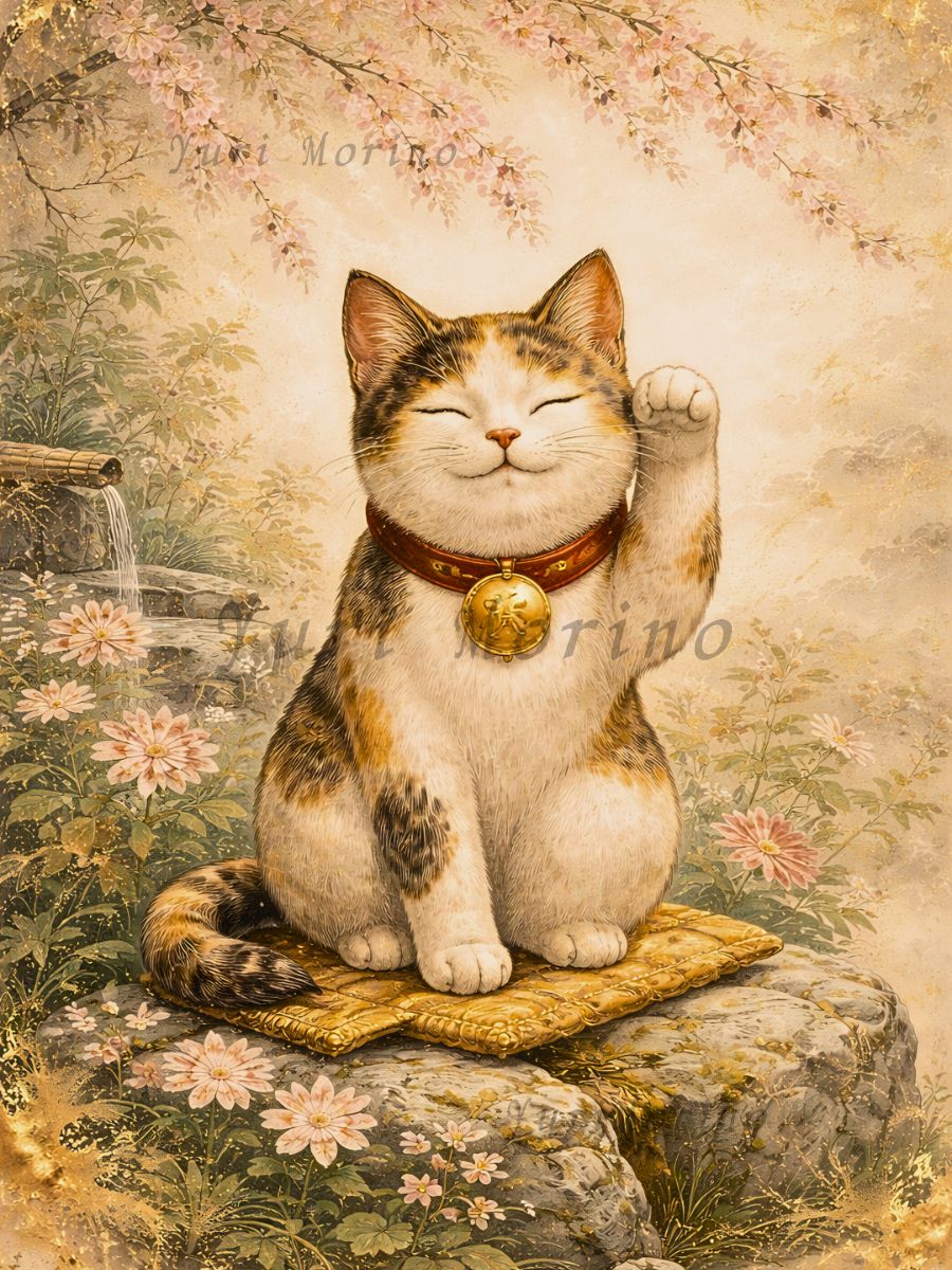 yurinotes_cafe's tweet photo. Smiling calico Maneki Neko wall art with cherry blossoms, garden stones, and soft gold details.

Made for a gentle Japanese-inspired space.

Available on Etsy 🌸
https://t.co/PXuqk4Jjdb

#ManekiNeko
#JapaneseWallArt
#CatWallArt https://t.co/UDfOGwxyHQ