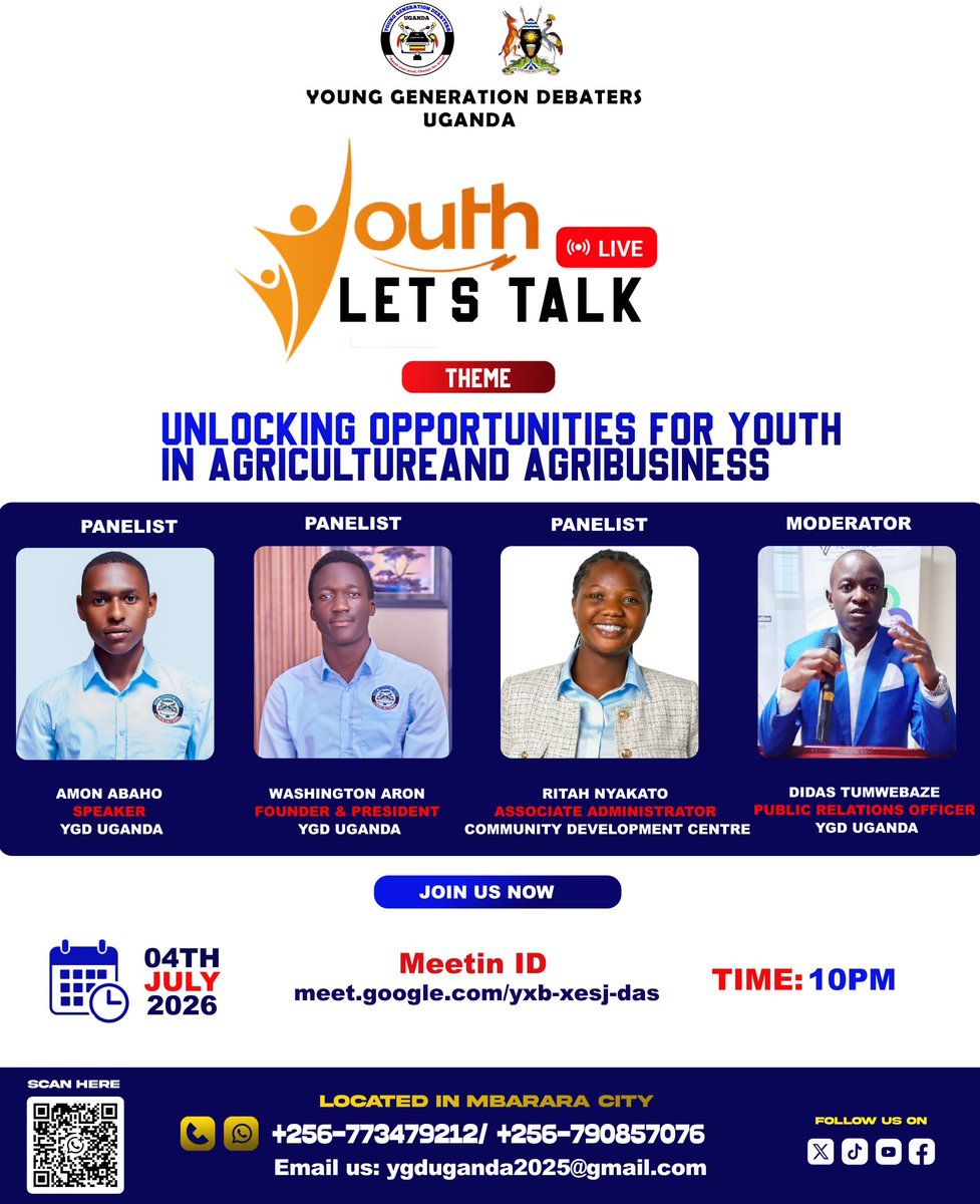 YoungDebators's tweet photo. *YGD UGANDA* 
Ready to turn agriculture into an opportunity??
Young minds. Fresh ideas. Real opportunities.
THE CONVERSATION YOU CANNOT AFFORD TO MISS!!!!!!
To join the meet, tap the link below 👇👇👇👇👇👇👇👇👇👇
https://t.co/hYRAVkSCUD https://t.co/SjnhG7uwLb