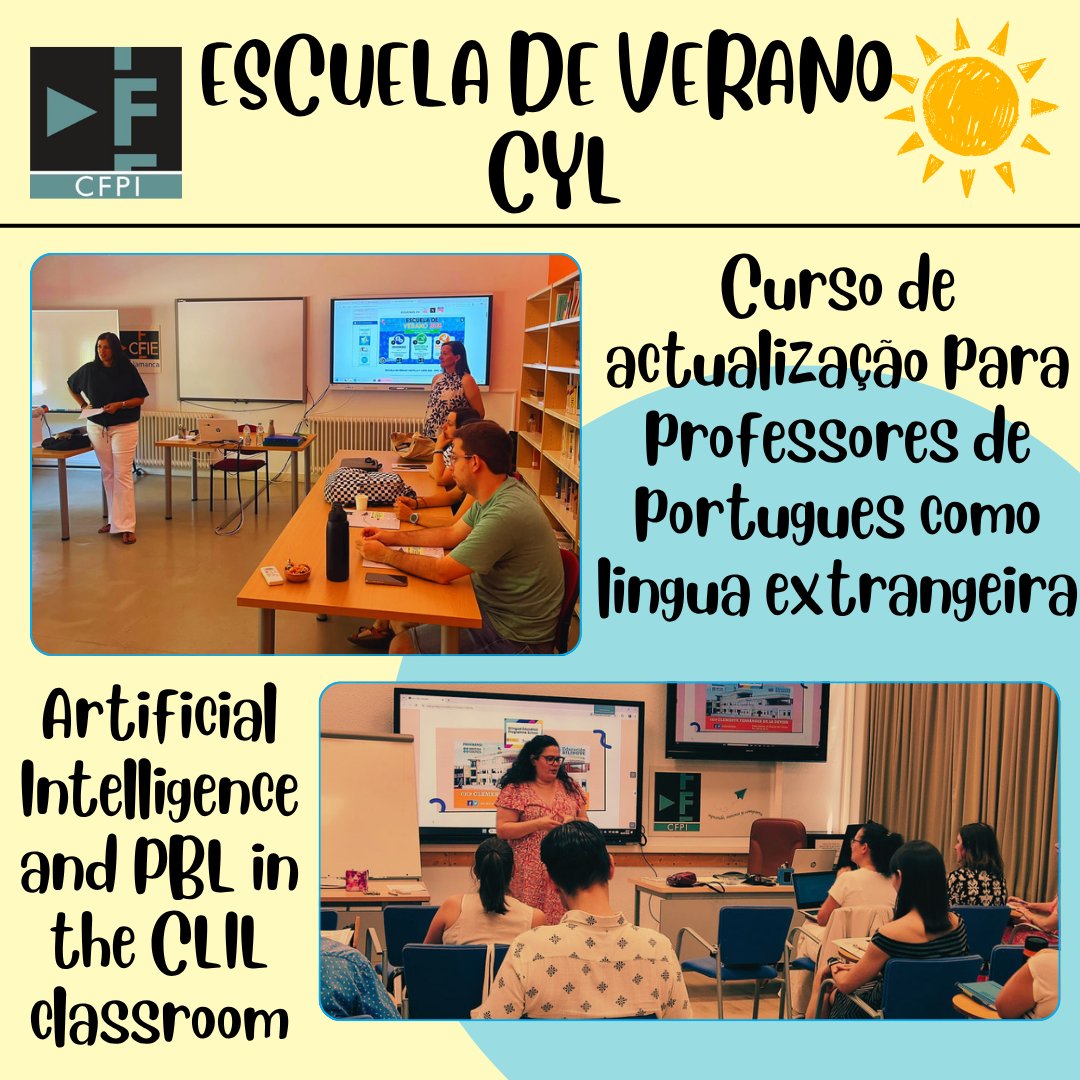 CFPIdiomas's tweet photo. Ya están en marcha nuestros cursos de la Escuela de Verano de Castilla y León.
Orgullosos de nuestros docentes, que se forman durante las vacaciones de verano. ☀️🤗
#escueladeverano #formacióncyl #innovacyl #internacionalizacyl #aprendeinnovaycomparte https://t.co/cUrVqhY8Uh