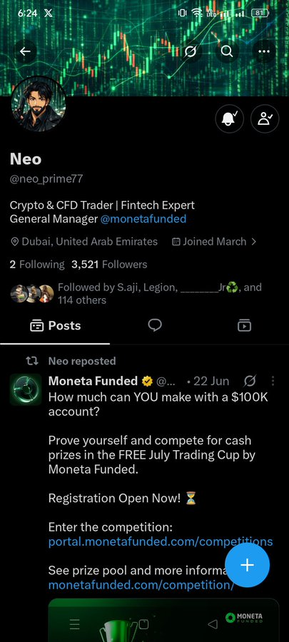 SilentPips0's tweet photo. @Abubakariguri @MonetaFunded @neo_prime77 @Traders_Waves @SavableApp @theGTrade @Ib_Forex01 @Awelmo1 @Mustycrt @Gold__Trader Thanks @Abubakariguri for this massive opportunity.Hope to win! Good luck everyone!  Let's @MujaHid02476927 @TruckBASI @vanillaice https://t.co/GqnyyDqssu