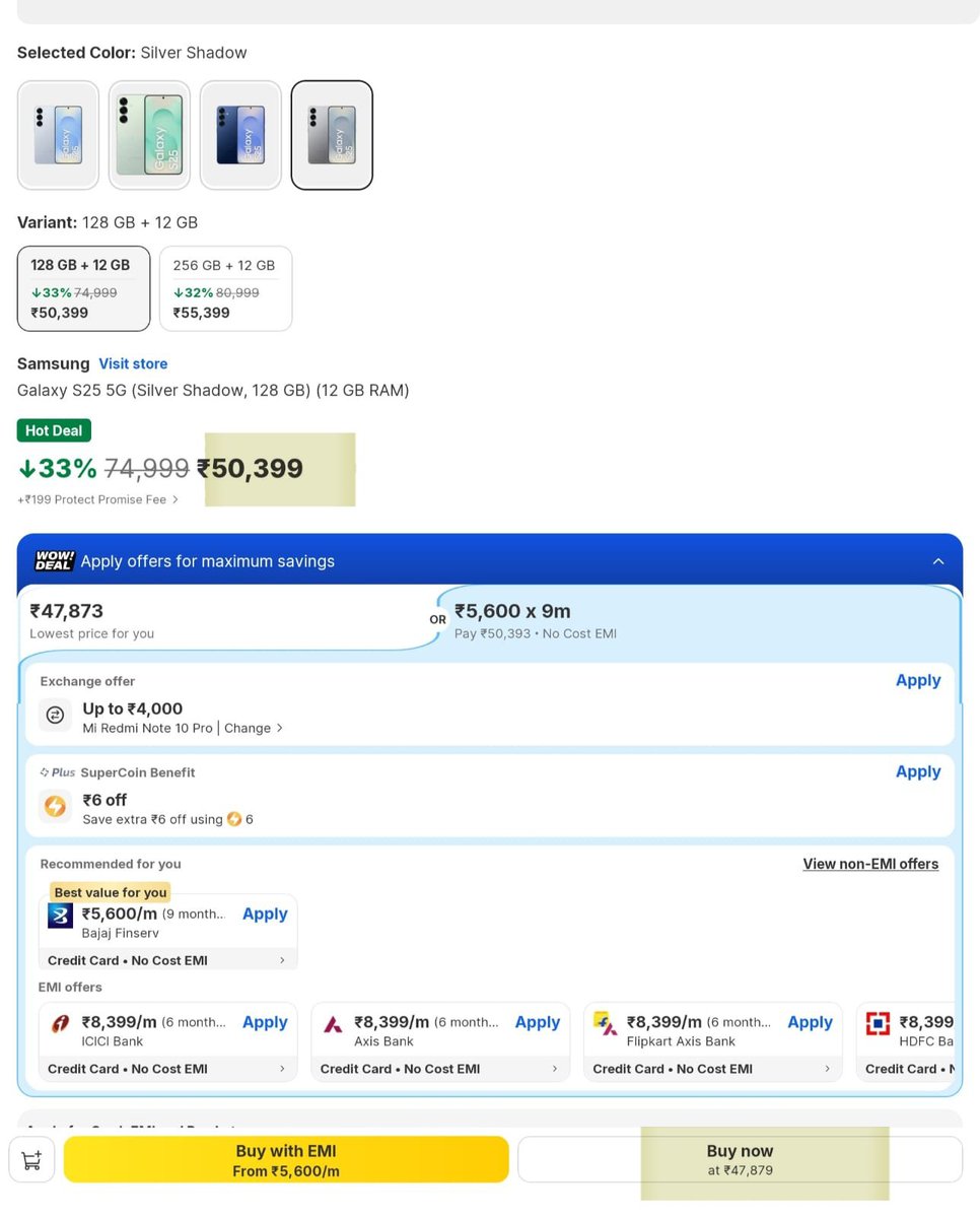 db_InAction's tweet photo. GOAT Sale is just to slaughter people in the name of a sale. @Flipkart @flipkartsupport 
Flipkart is making people the Greatest Of All Time donkey 🫏  #Greatness #Ecommerce
The pictures below are of the Samsung S25 12/128GB variant before and during its sale. https://t.co/LAs3d85yuW