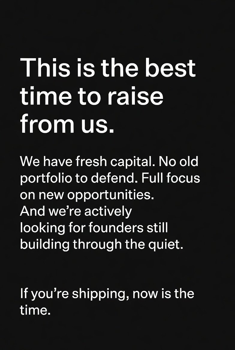 CylusCapital's tweet photo. No old portfolio to defend.
Full focus on new opportunities
And we’re actively looking for founders still building through the quiet

If you’re shipping right now we want to hear from you https://t.co/fpQgqxZt4G