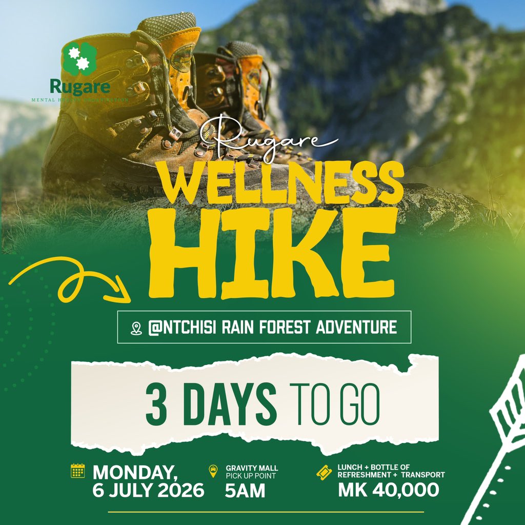 RugareHealth's tweet photo. ⏳ Only 3 days left!

Adventure, fresh air, laughter, and wellness await. 🥾
See you at Ntchisi Rain Forest Adventure! 

#RugareAdventure https://t.co/5bwHCuESdu