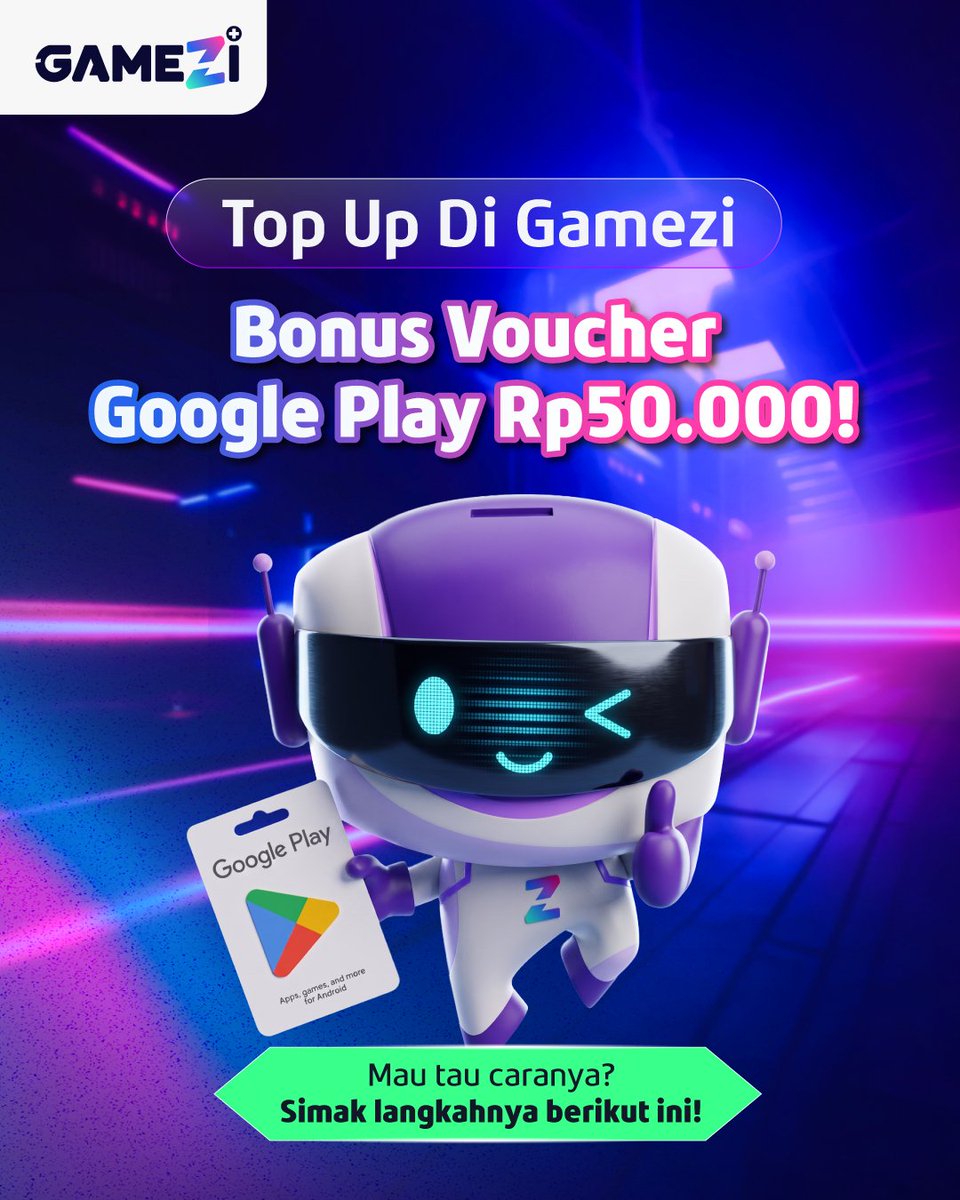 gamezi_id's tweet photo. 🎮DAPATKAN VOUCHER GOOGLE PLAY HANYA DENGAN TOP UP GAME🎮

Kapan lagi top up bisa dapet bonus voucher Google Play sebesar Rp. 50.000? 

Top up di Gamezi Royale Reward dan dapatkan bonus voucher Google Play sekarang juga!

#Gamezi #GamersIndonesia #GamerDeservesBetter https://t.co/oNUBHjtWYS