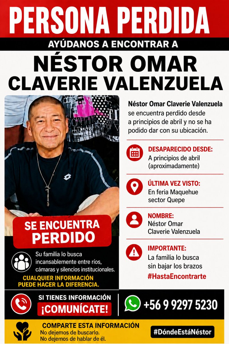 Flor_De_Azafran's tweet photo. Por favor, ayúdanos a encontrar a Néstor, comparte está imagen #HastaEncontrarte #Pucón 
@adnradiochile @Personaschile @biobio https://t.co/ZvjYTvrLHw