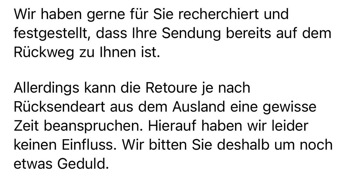 hubrt's tweet photo. Jetzt hab ich den vor 2 Wochen empfohlenen Nachforschungsantrag gestellt.
Gleichzeitig:
DHL ES: 📦 ist zurück beim Absender.
CTT: wieder in Auslieferung zum Abholpunkt.
DHL DE: am 29.9. um 4:44 war der Empfänger unbekannt, weshalb es um 4:45 ins Zustellfahrzeug geladen wurde. https://t.co/NCkyQzgBkp