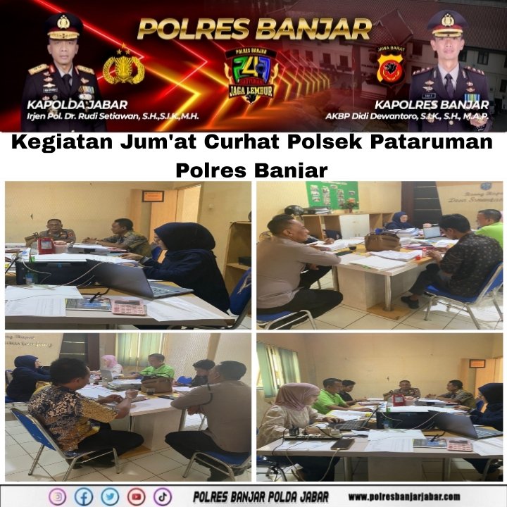 HumasPolsekPat4's tweet photo. Kapolsek Pataruman Polres Banjar AKP HADI WINARSO, S.Sos.,M.H menggelar kegiatan  Jum’at Curhat bersama Perangkat Desa Sinartanjung Kota Banjar, dalam Kegiatan tersebut Kapolsek Pataruman Memberikan Pemahaman tentang Pentingnya Memelihara Situasi Kamtibmas di Wilayah Kota Banjar. https://t.co/JjWONqzHaR