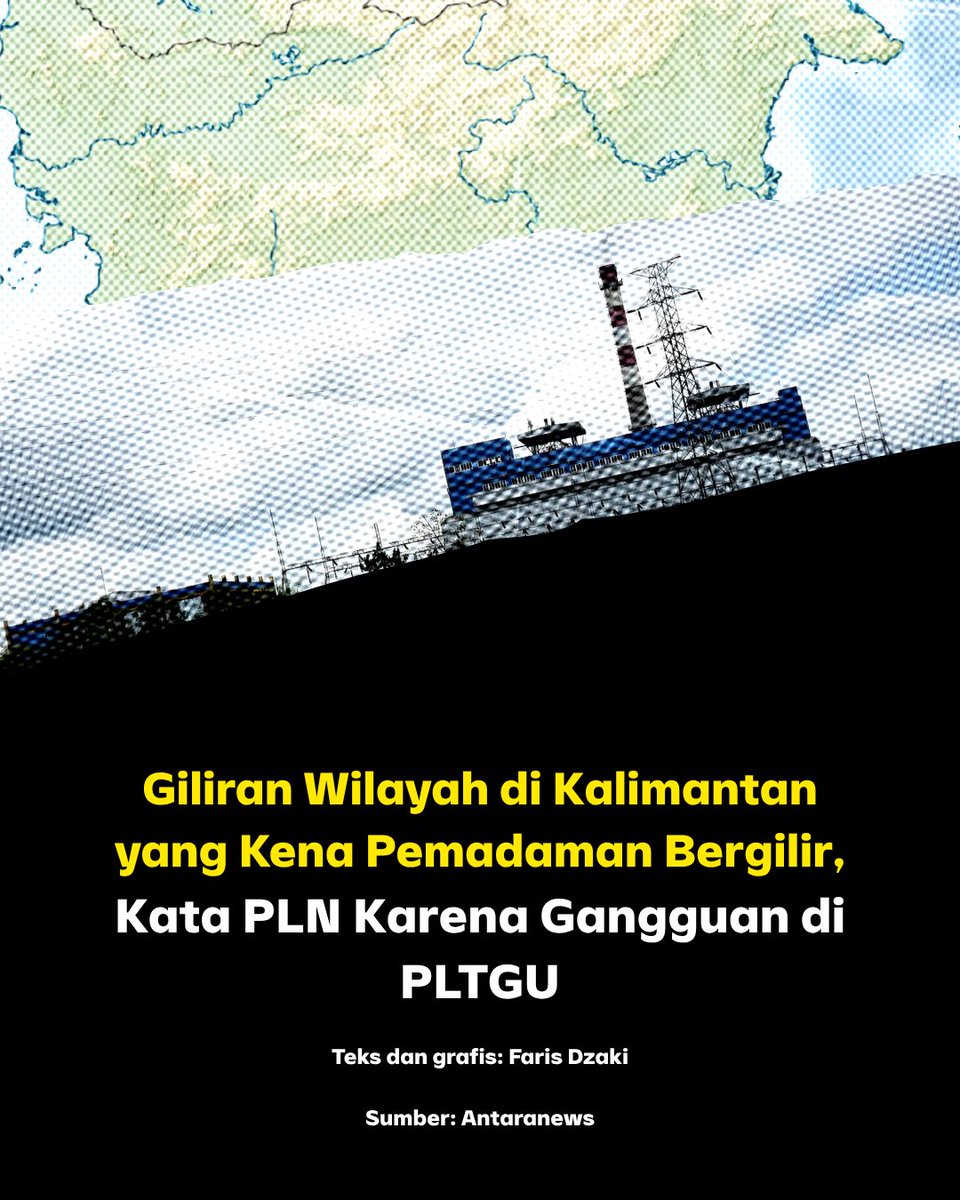 NarasiNewsroom's tweet photo. Setelah masyarakat Jawa dan Sumatera, kini giliran masyarakat di sejumlah wilayah Kalimantan yang terdampak pemadaman bergilir. Pemadaman ini mulai berlaku beberapa minggu terakhir. Menurut pihak PLN, masalah ini disebabkan oleh adanya gangguan teknis di Pembangkit Listrik Tenaga Gas dan Uap (PLTGU) Bangkanai.

Apa yang terjadi? Simak selengkapnya hingga slide terakhir.

| Narasi Daily