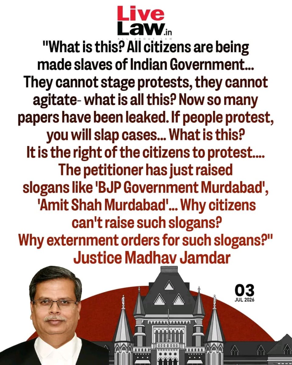 Swarnadeepa96's tweet photo. A big salute to the Honourable Justice Madhav Jamadar of Bombay High Court for such an important observation! Every citizen has their right to speak! Now it's time to see how the extremist govt will react on this matter!! https://t.co/d30qO9UMkP