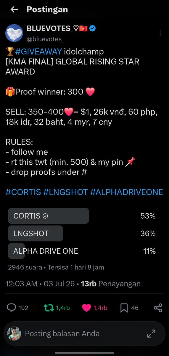 leejeerno's tweet photo. @bluevotes_ FOR #CORTIS https://t.co/ncKdYuYUHD