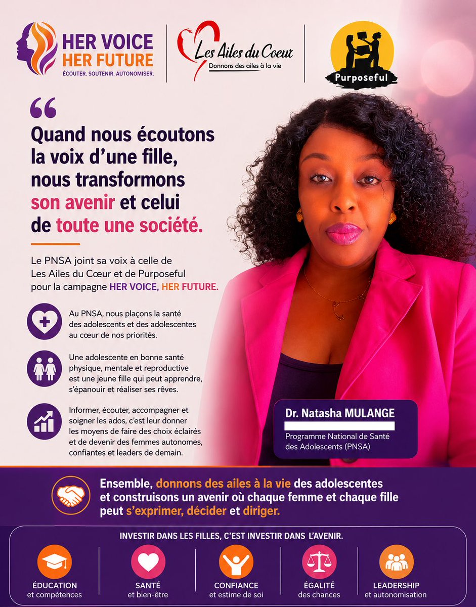 onglact's tweet photo. Le PNSA joint sa voix à la campagne 

#HerVoiceHerFuture
Une adolescente en bonne santé est une future femme autonome, capable de choisir, d'agir et de diriger.

Écoutons-les. Soutenons-les. Autonomisons-les.

#SantéDesAdolescents #AutonomisationDesFilles #RDC https://t.co/j4vkH3P5CG