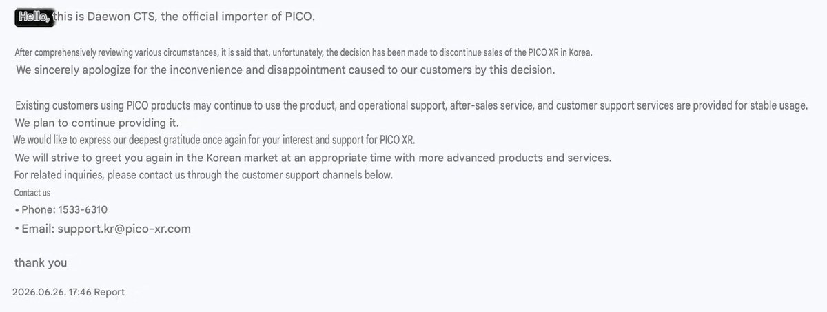 TBluebox12's tweet photo. PICO XR has discontinued sales in the South Korean market and appears to be withdrawing from the country. https://t.co/pI1MBU4EYv