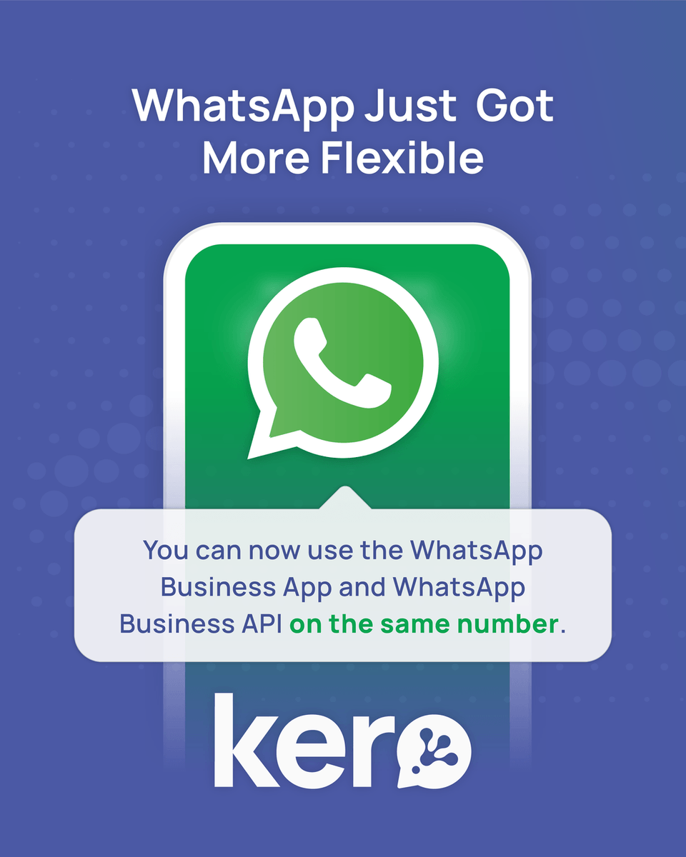 KeroChatRBM's tweet photo. Businesses grow. Messaging should grow with them.
Meta's latest update makes it easier for businesses to move from the WhatsApp Business App to more advanced messaging capabilities without changing the number customers already know.
#WhatsAppBusiness #WhatsAppBusinessAPI #kero https://t.co/8i2jEuRCkz