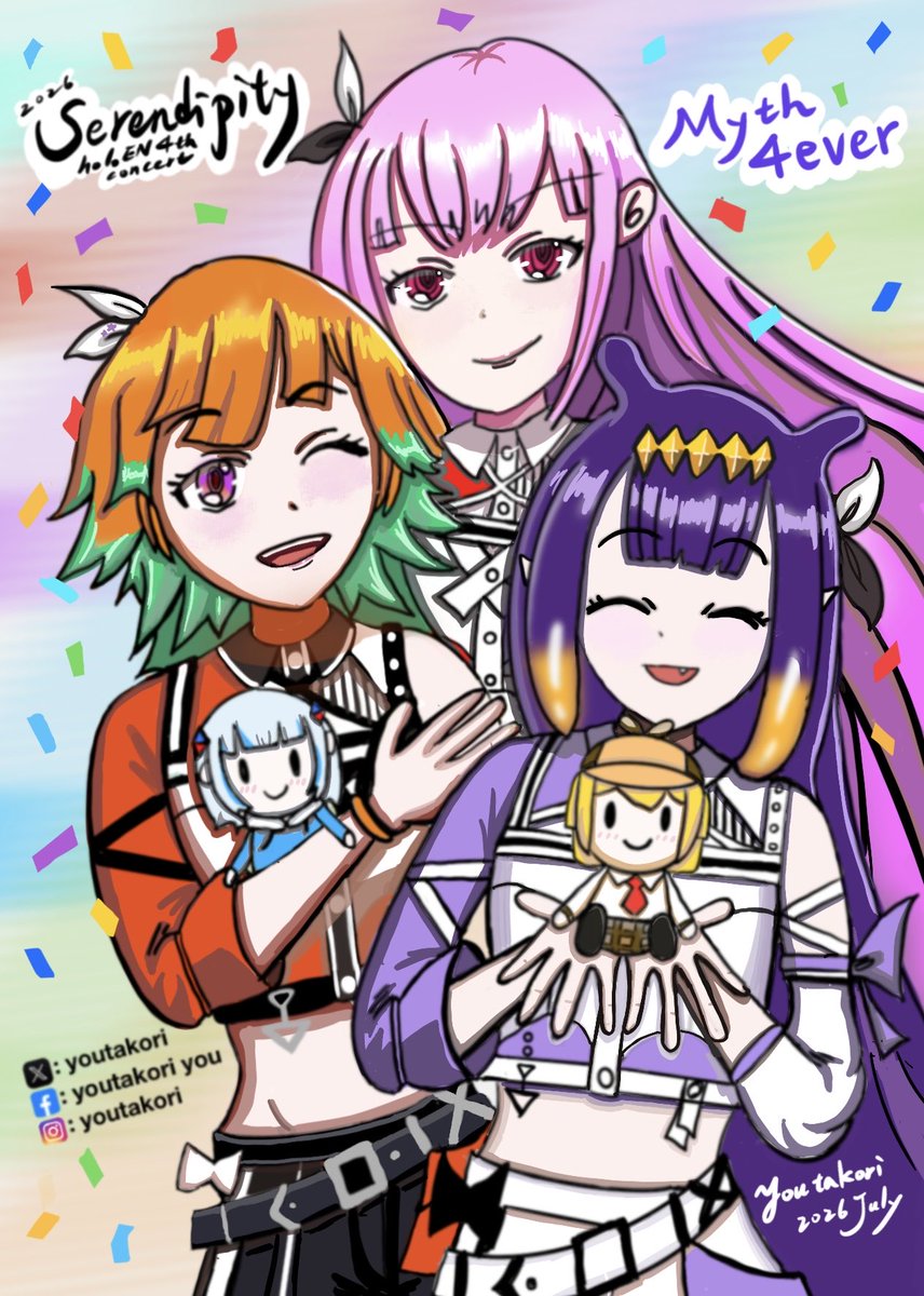 youtakori's tweet photo. It’s tomorrow!
I drew this for HoloEN MYTH.
Don’t miss the concert tomorrow!

明天會在台北大巨蛋秀泰影城發送卡片，明天有碰到我可以找我拿卡片！

#inART #callilust #KFPicasso  #holoSerendipity #myth4EVER https://t.co/IocoQsEdeC