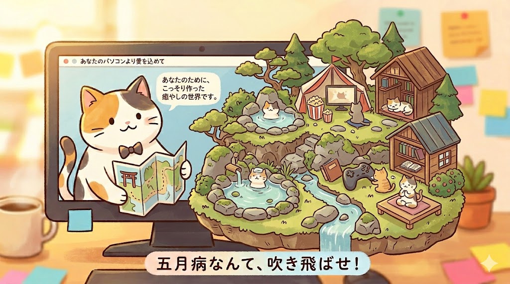 ringrowofficial's tweet photo. 【作品紹介】
『あなたとパソコン物語展』5月の応募作品をご紹介🍃

■5月テーマ
「パソコンからあなたへ贈る、五月病も吹き飛ぶデスクトップ壁紙」

作者：時任　蓮 さん

7月は「パソコンが過ごしたい理想の部屋」を募集👇
https://t.co/hgqBKPAVmn https://t.co/fgaaNtwdkZ