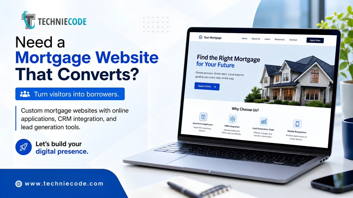 Techniecodeinc's tweet photo. Need a mortgage website that converts?

TechnieCode builds high-performing mortgage websites with online applications, CRM integration, and lead generation tools to turn visitors into borrowers.
Ready to grow your business? Visit:
https://t.co/JWz9IsdojK

#MortgageWebsite #WebDev https://t.co/uMboaIxgx3