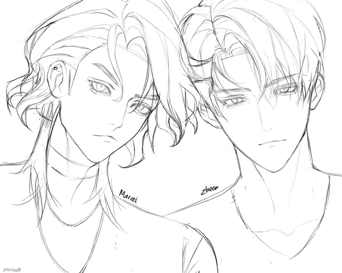 Zoeshee0's tweet photo. This is Marcel and Zheon in modern AU clothes. I imagine that in modern AU, Clemar is just Marcel's alter ego during his DID episodes. As Clemar, he's going to be easier to get angry, more mischievous and volatile. Zheon accepts both of them. #Marcelmlbb #yumeship https://t.co/8BxPoP3vuD
